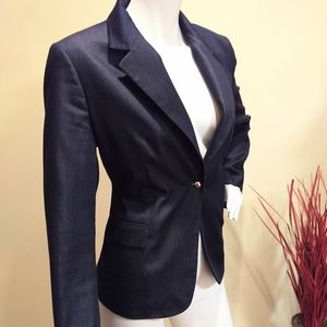 Chic Tahari stretch single button midnight blue blazer suit jacket